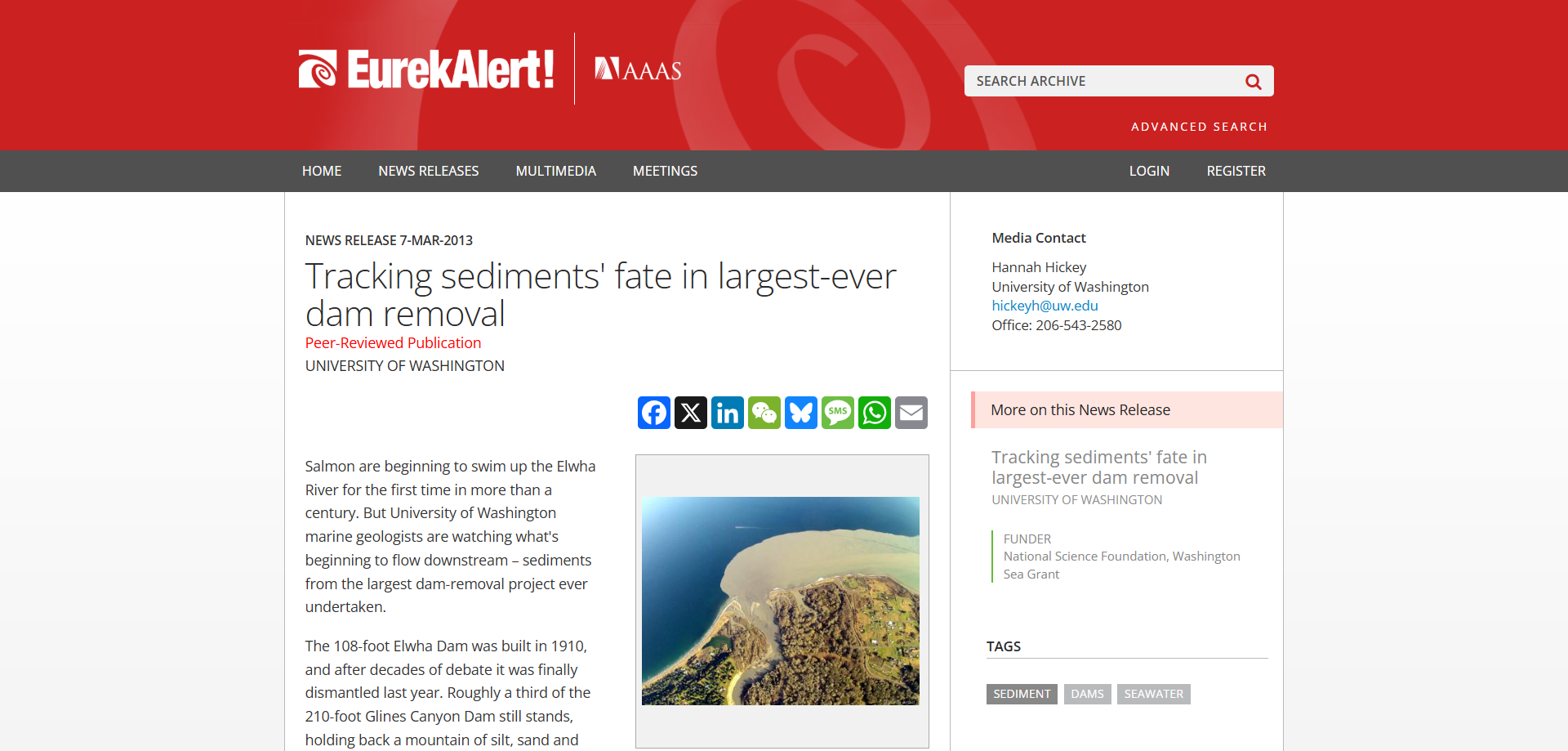 Tracking sediments' fate in largest-ever dam removal